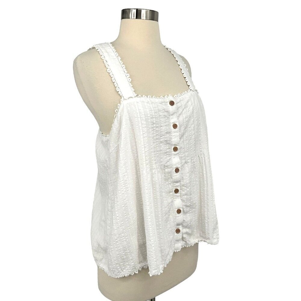 Show Me Your Mumu Size M Cherish Tank Top White Button Ruffle 100% Cotton - Picture 5 of 12